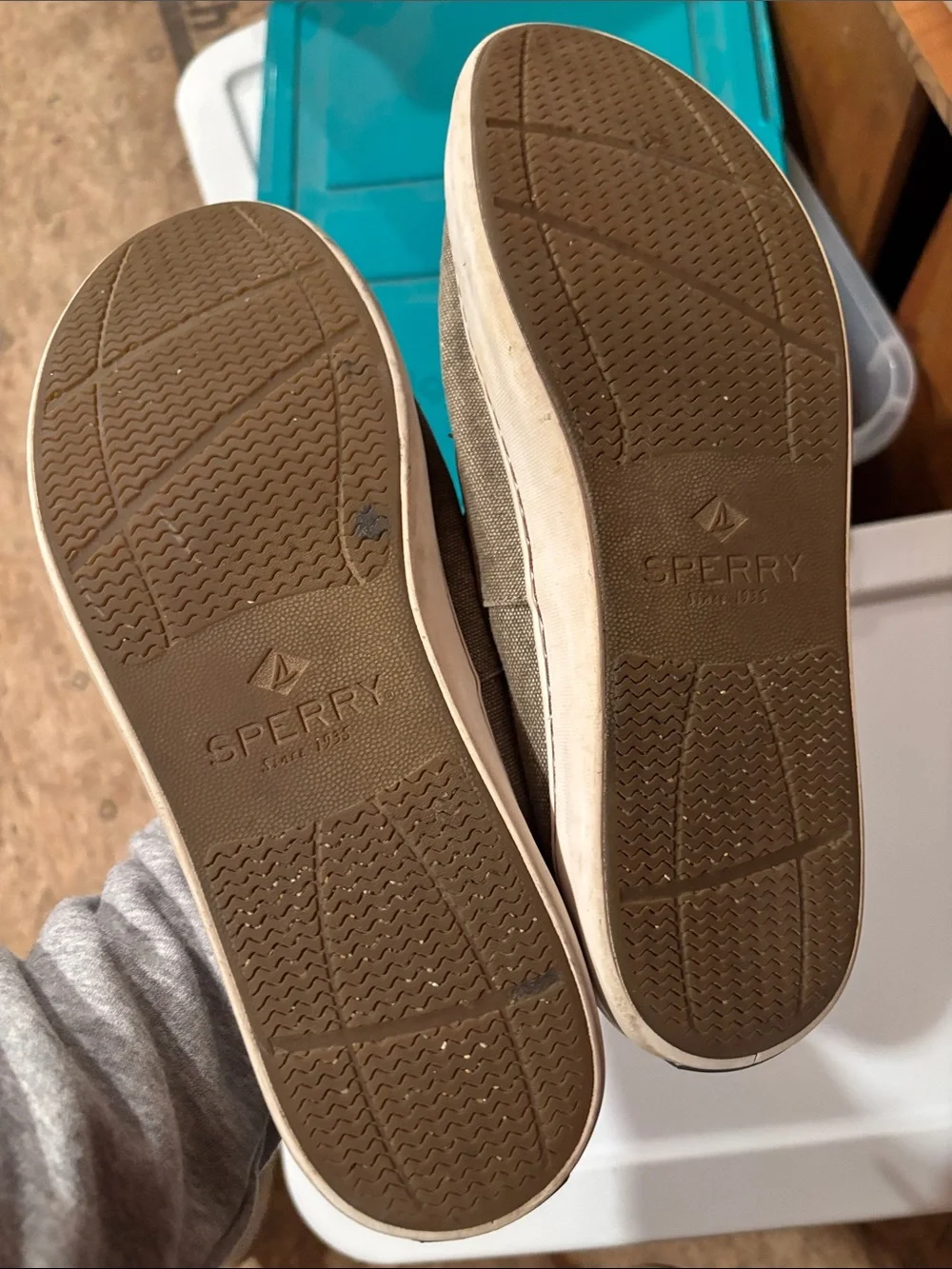 Sperry Olive Canvas and Brown Leather Boat Shoes